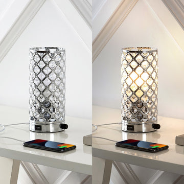 Lucie 9.5" Mid-Century Modern Iron/Acrylic LED Mini Uplight Table Lamp with USB Charging Port and Smart Bulb - JONATHAN Y